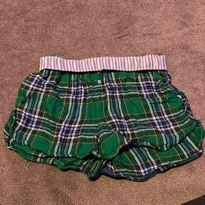 Womens green plaid sleep shorts